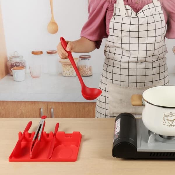 Kitchen Spoon Holder Fork Spatula Rack Shelf Organizer Silicone Gel Spoon Rest Eating Utensil Rest Non-slip Spoon Pad C