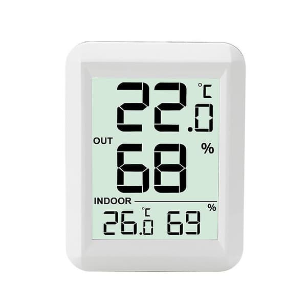 Trådløst indendørs og udendørs termometer og hygrometer med hvid sensor