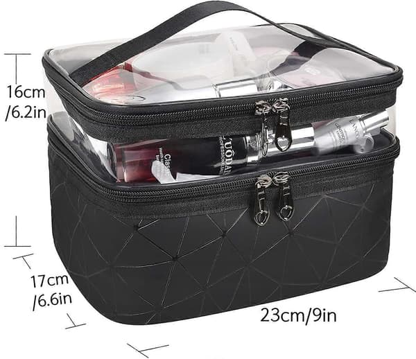 Makeup-tasker Dobbeltlag Rejse Kosmetiktasker Makeup Organizer Toilettasker (Sort)