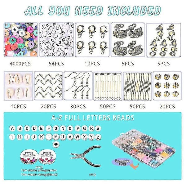 1 Set Clay Beads Kit For Bracelet Making, Round Spacer Beads Preppy Beads--