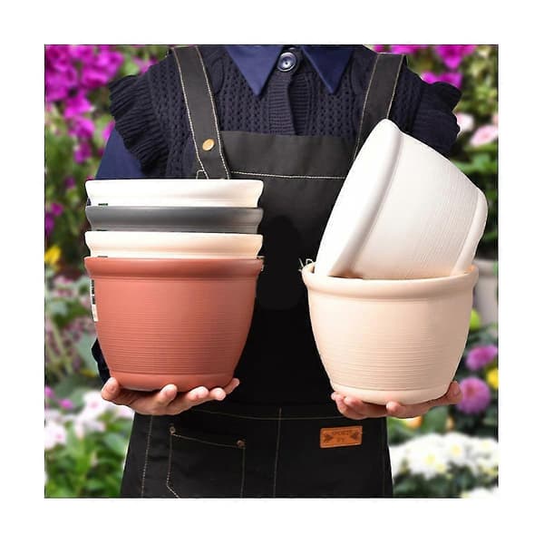 Thickened Resin Flower Pot with Tray, Round Succulent Planter K Red