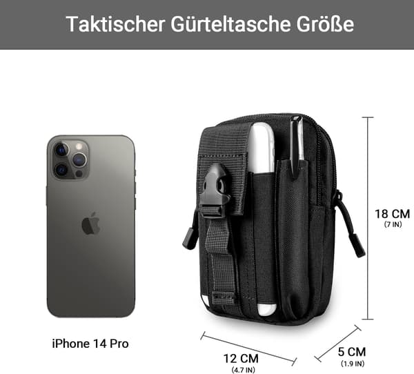 Sort nylon taljetaske til mænd - multifunktionel messenger taske til telefon, camping, vandring, cykling, klatring og rejser