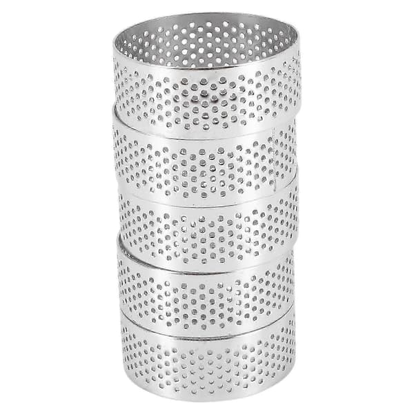 Perforert paiform i rustfritt stål, 5 stk 5 cm perforerte kakemousseformer, runde DIY paiformer for baking av dessertringer