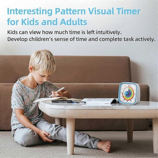 60-minutters visuel timer med natlys, nedtællingstimer, Pomodoro-timer med regnbuemønster til børn og voksne [DB] Blå Blue
