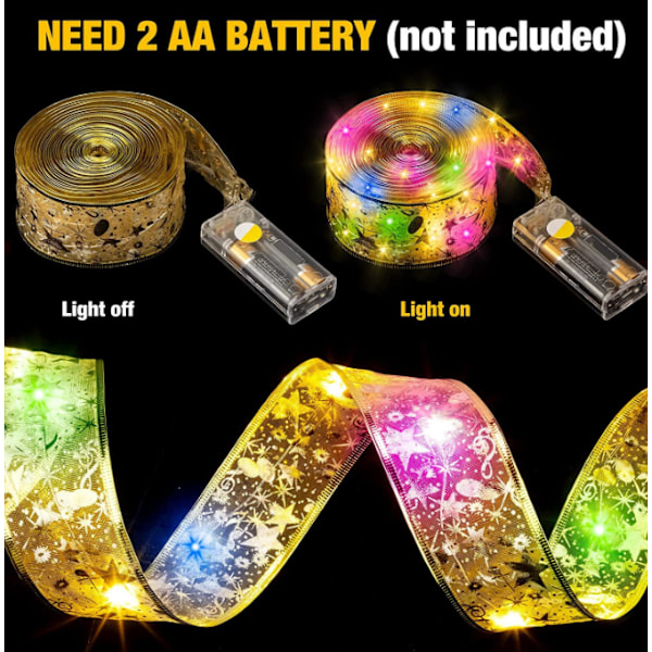 LED-ljusslinga med band för julgransdekoration, festlig atmosfär, dubbla lager förgylld satinband koppartrådslampa Four colors