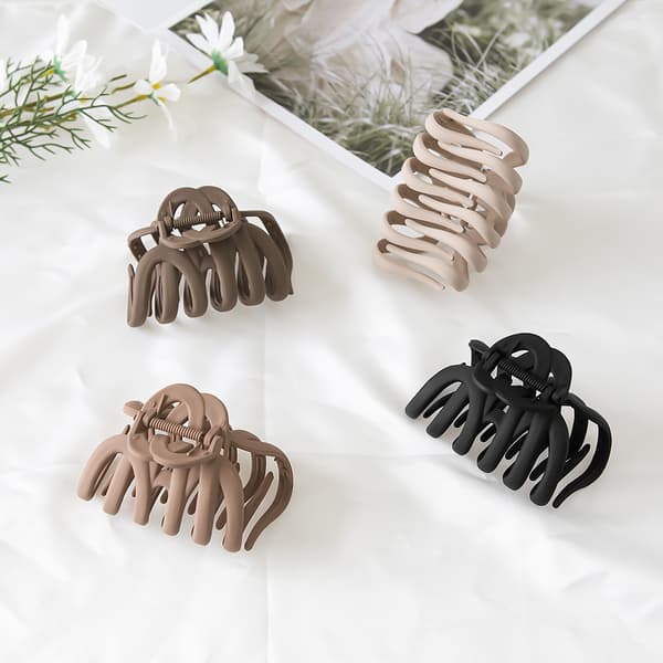 2 stk beige frostede matte store haiklemmer med åtte klør blekkspruthårklemme hårskraping hodeplagg