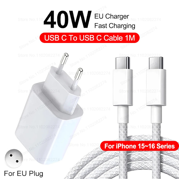 PD 40W Hurtiglader for iPhone 16 15 11 12 13 14 Pro Max Plus iPad Air Hurtigladekabel USB C Type C Datalinje Telefonlading 40W For iPhone 15-16