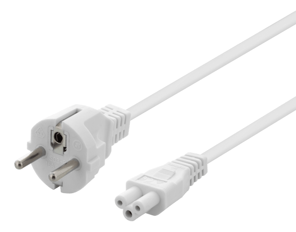 Jordad apparatkabel, rak CEE 7/7 > IEC C5, 3m Vit