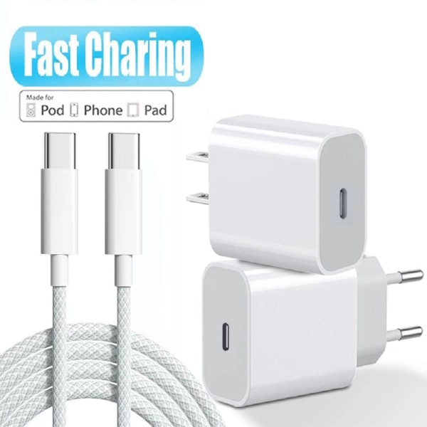 1 Pack - iPhone Charger - Fast Charger - Adapter White+1m Data Cable 20W Gray White One piece set