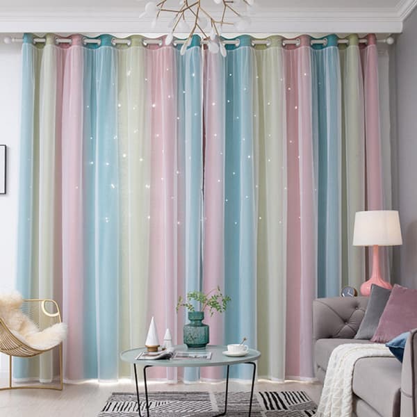 Regnbuegradient mørklægningsgardiner med ophængsringe 134x160 cm Rosa Blå til Børn Piger Stue