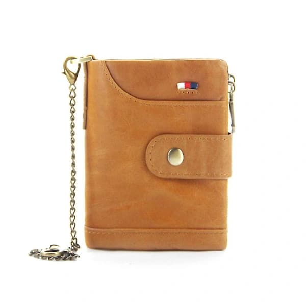Men's Leather Wallet with Anti-Theft Chain, Two-Fold Leather Wallet, Multifunctional Card Pocket, Simple