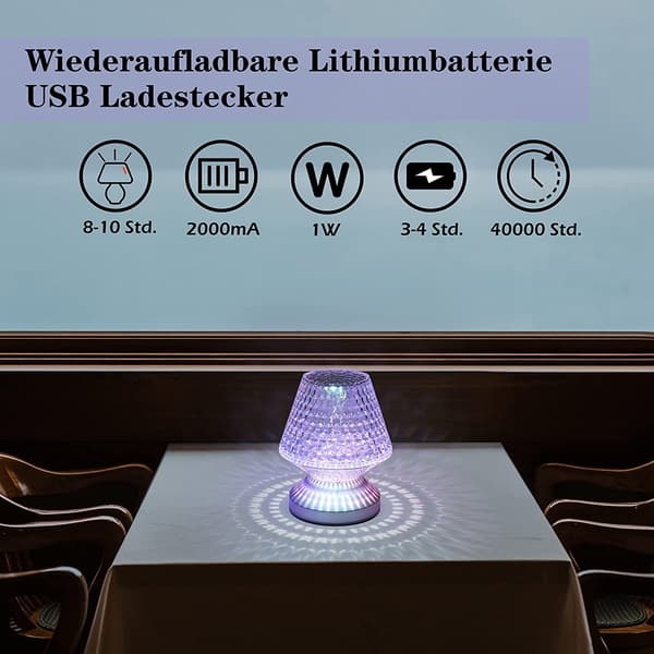 Trådløs bordlampe krystalllampe RGB, berøring, dimbar