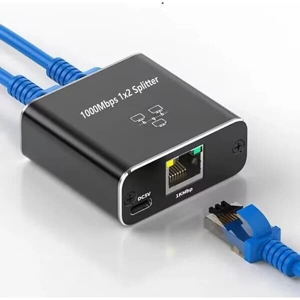 #1000 Mbps Ethernet Splitter 1 to 2 Outputs High-Speed Dual Port RJ45#