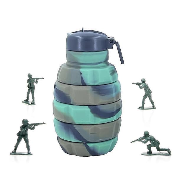 500ml Silikon Granat Vattenflaska Utomhus Ridning Vikbar Vattenkopp Bärbar Kamouflage Strid Vattenflaska grön