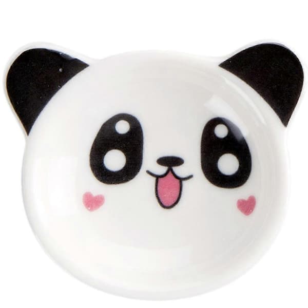 4 pcs Household Ceramic Dessert Vinegar Dish Sauce Restaurant Dish Cartoon Panda Shape Design for Home (Black + White)