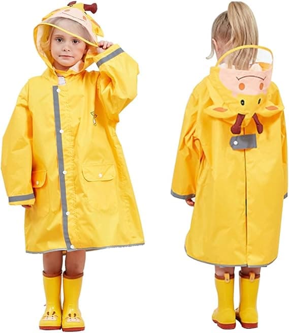 Barne-poncho, hette-poncho for barn, vanntett regnjakke, 3D tegneserie-regnfrakk for jenter og gutter, gul, middels størrelse