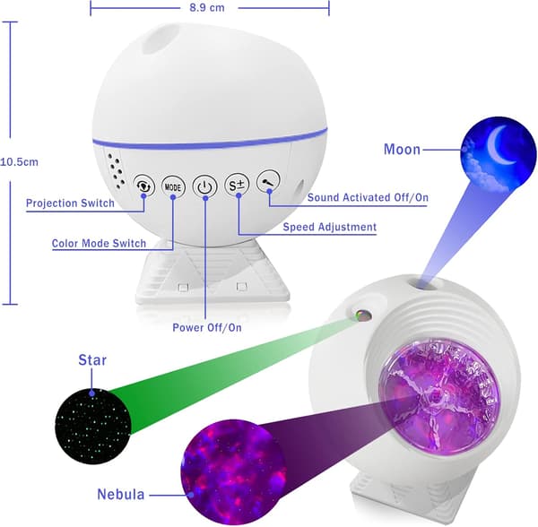 Galaxy Stjernehimmelsprojektor, Stjerneprojektionsnatlampe, Loft P