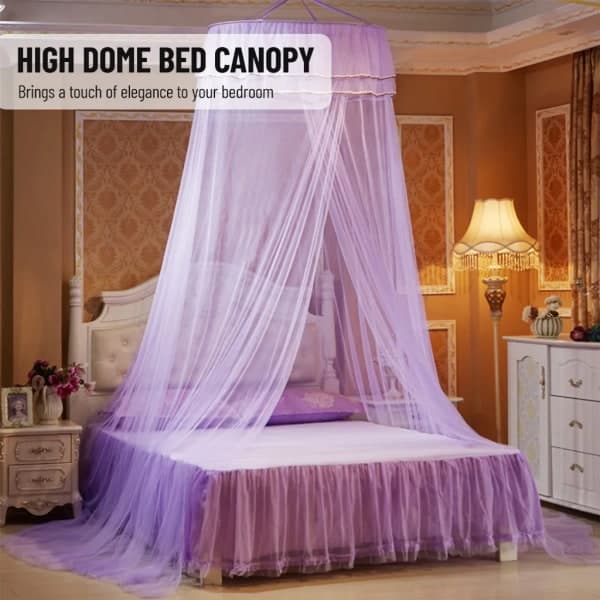 Universal Bed Canopy Dome Bedspread Mosquito Net Tulle Cot Nursery Princess Double Bed Easy to Install, Purple