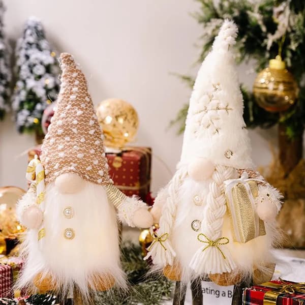 2x Juledekorasjon Elf Gnome Svensk Tomte Julenisse med LED