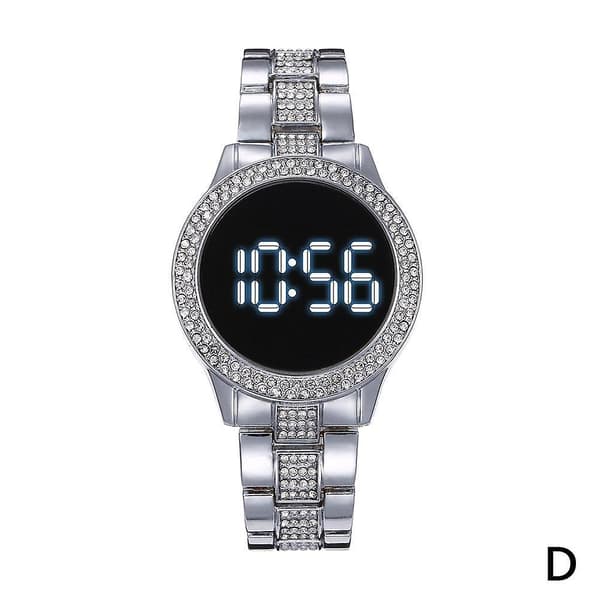 LED-klocka i rostfritt stål, dubbelrad med strass, multifunktionell, magnetiskt spänne, digital klocka [Db] Silver Silver