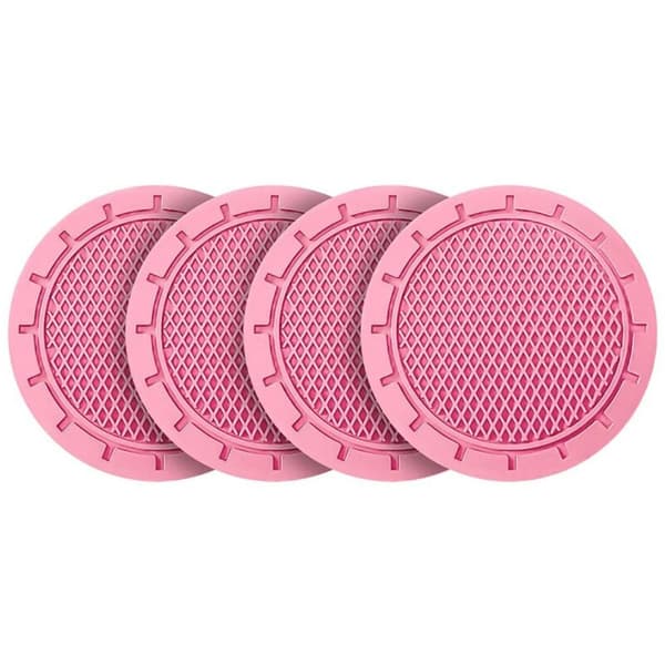 4 pcs Car Steel Holder Coasters Non-Slip Universal Insert Fits Most Interiors (Pink)