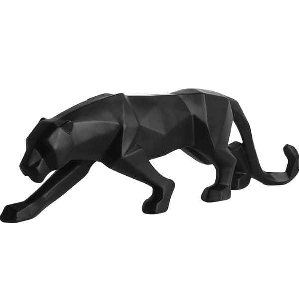 Svart panter skulptur Modern leopard staty Geometrisk djur Re