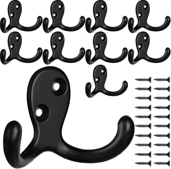 10-pack Double Coat Hook Wall Mount with 20 Screws Retro Double Coat Hook Universal Hook [Db]