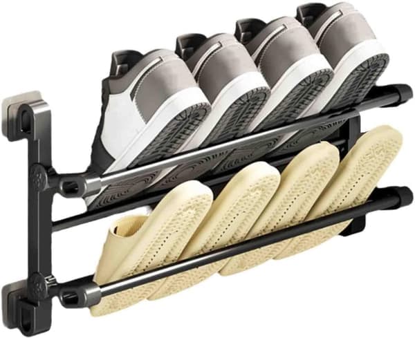 Veggmontert sammenleggbar skohylle, 50x29x12cm, plassbesparende, borefri