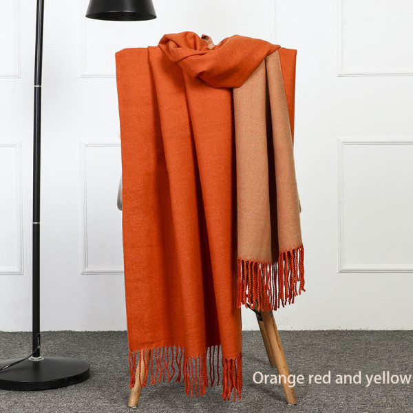 Uldscarf Kvinder Vinter Fortykkelse Varmt Kvinders Sjal Kashmir Scarf Efterår og Vinter Mænd Dobbeltsidet Scarf (Jordnødde Orange)