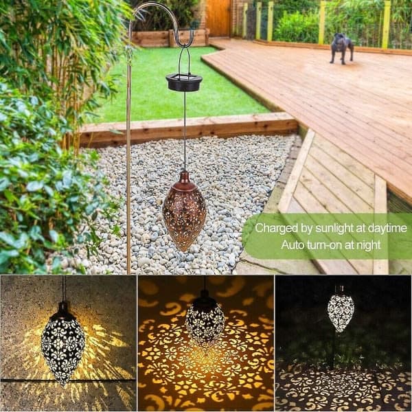 Vandtæt LED solcellelampe i metal til udendørs dekoration