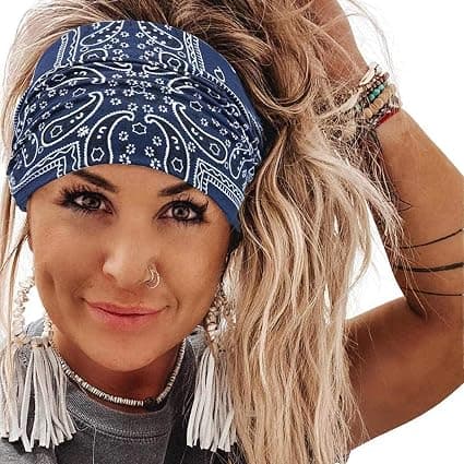 #(sæt med 3) (C)Yoga hårbånd brede elastiske hårbånd Boho hårbånd blomstrede hårtilbehør til kvinder og piger#