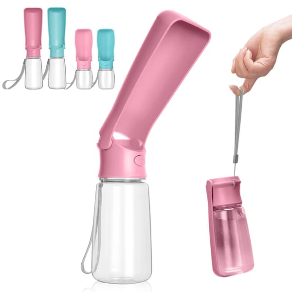 Hopfällbar hundvattenflaska, hundresevattenflaska (rosa 550 ml)