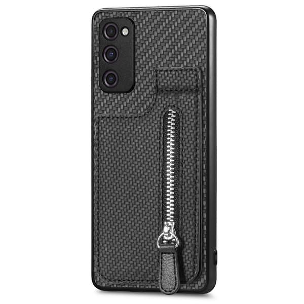Til Samsung Galaxy S20 FE Kulfiber Vertikal Flip Pung Etui med Lynlås