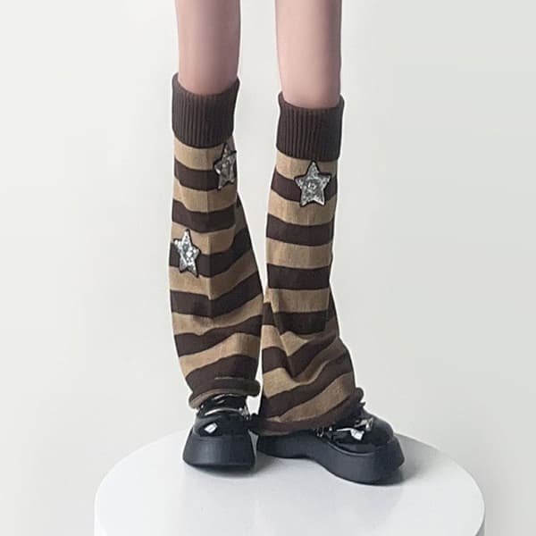Dame japansk stil Kawaii stil lang kamelstripet benvarmer KLB