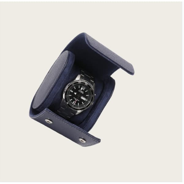 Deep Blue Lychee Pattern PU Watch Storage Case - Portable & Waterproof, Compatible with Casio