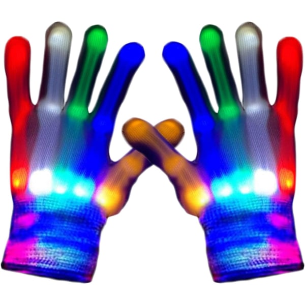 LED-handskar 5 färger 7 lägen Glödande handskar Rave-handskar Blinkande fingerljushandskar Roliga och coola leksaker (One Size)