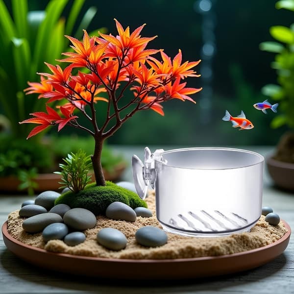1 akvariefiskfoderdispenser med sugekop, gennemsigtig, rund og perforeret dispenser, akryl