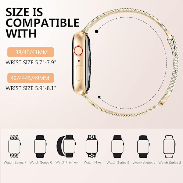 Metalrem kompatibel med Apple Watch -rem 40 mm 38 mm 41 mm Rosaguld-WELLNGS Rosaguld 38/40/41 mm 38/40/41mm Rose Gold