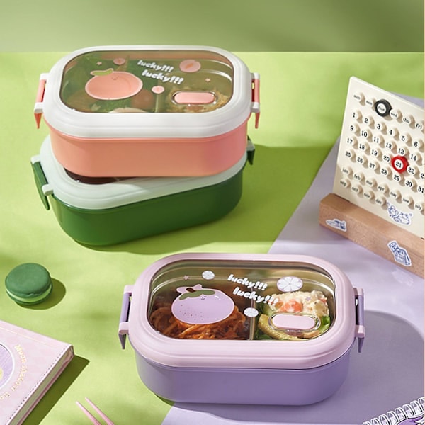 1000ml Lunch Box Microwaveable Large Capacity Heat Resistant Compartment Fruit Pattern Student Bento Pink Pink