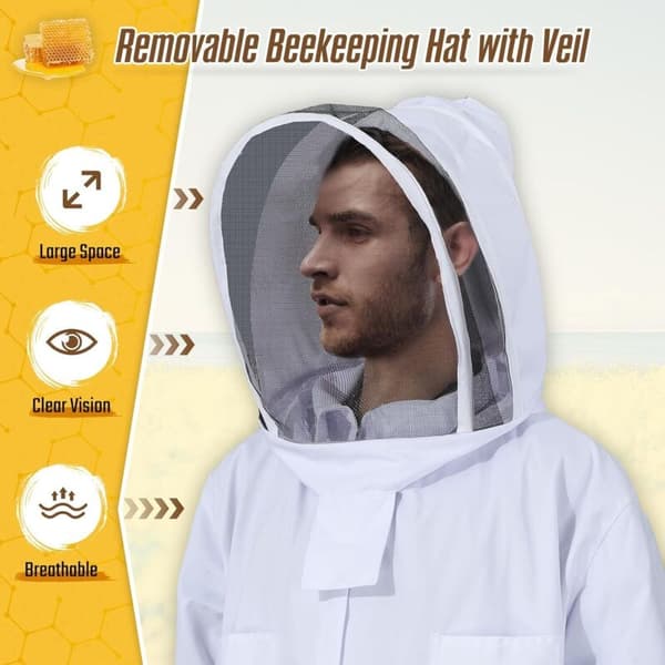 Beekeeper Overall Cotton Protective Jacket with Mask and Hat Size L Beekeeping Equipment