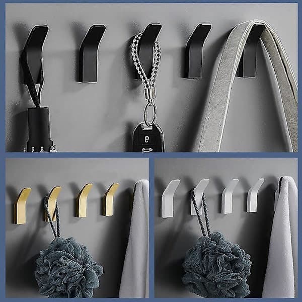 6-pack Black Self-Adhesive Hooks, Hangers, Towel Rails without Drilling, for Shower, Bathroom, Kitchen