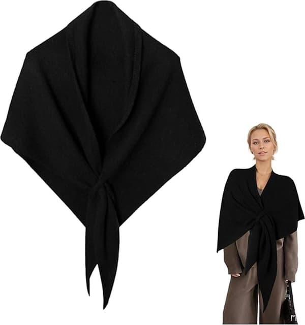 Knitted Women's Shawl - Triangular Shawl - Triangular Shawl Cape - Scarf - Outerwear - Warm - Soft - Elegant and Simple - Black