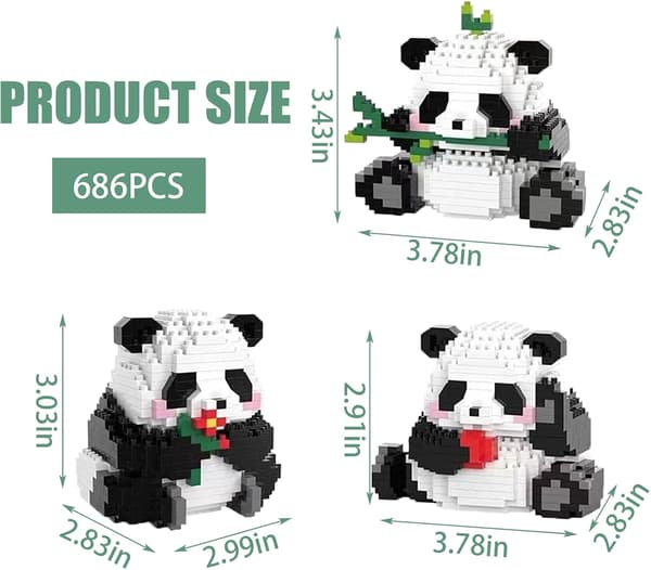 Panda Mini Building Blocks Set with Mini Building Blocks, Reusable, for Children from 6 Years and Adults (686 pcs)