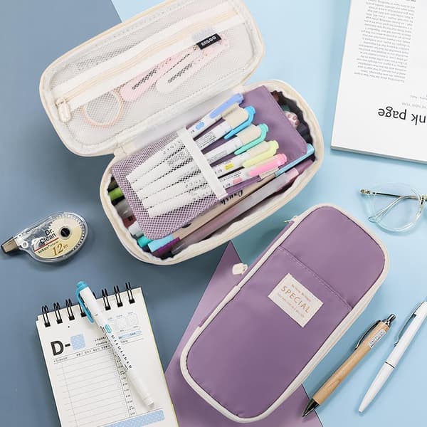 1 pc Retractable Pencil Case, Large Capacity Pencil Case with Compartments, Portable Pencil Bag Purple