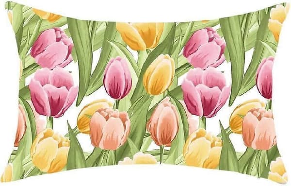 1 stk. Forår Tulipan Lændepude Betræk Bondegård Blomstret Blomstring