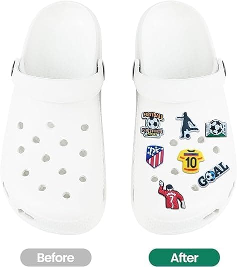 35 stk. Skopynt, Fodbold Croc Pynt, PVC Crocs Tilbehør Armbånd Strandtasker Tilbehør Festgave til Børn Piger Voksne