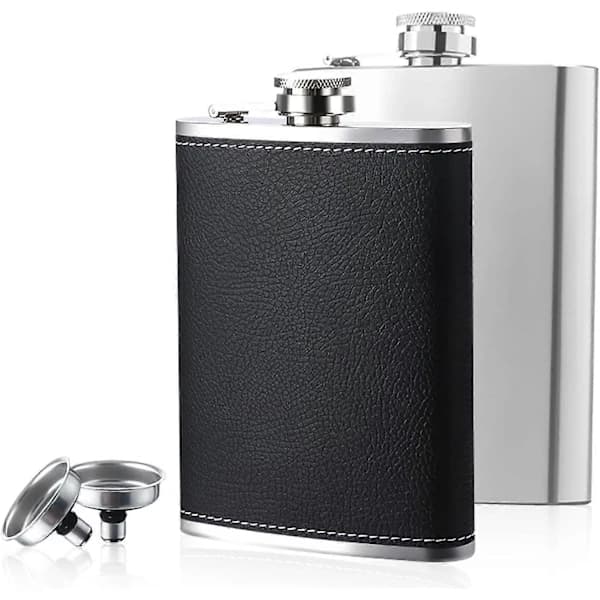 Stainless Steel Flask Set: 227ml Flask with Funnel, 227ml Flask, Suitable for Carrying Alcohol