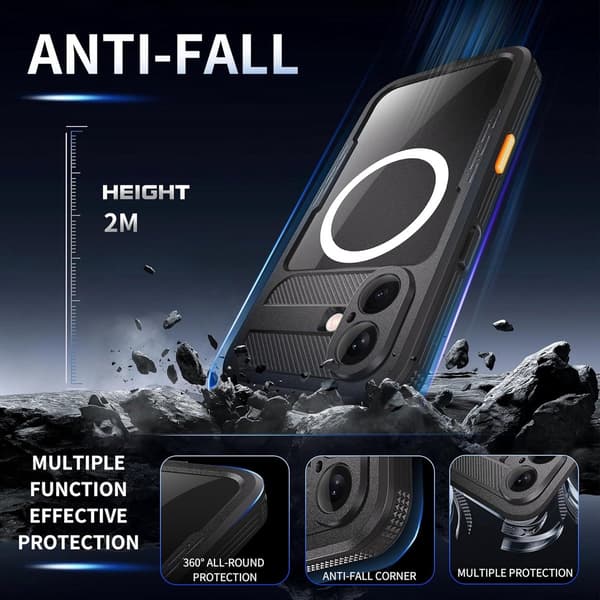 Waterproof Outdoor Case for iPhone 16 - Underwater Diving Case with Wrist Strap - Sensitive Touchscreen - Black
