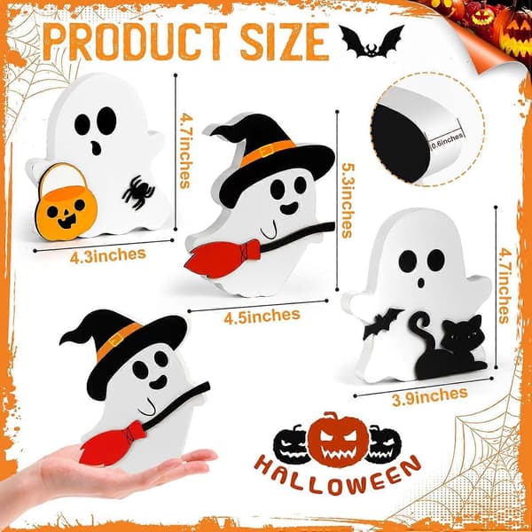 Halloween Creative Ornaments Cute Ghost Shaped Decorations Wooden Desktop Decorations