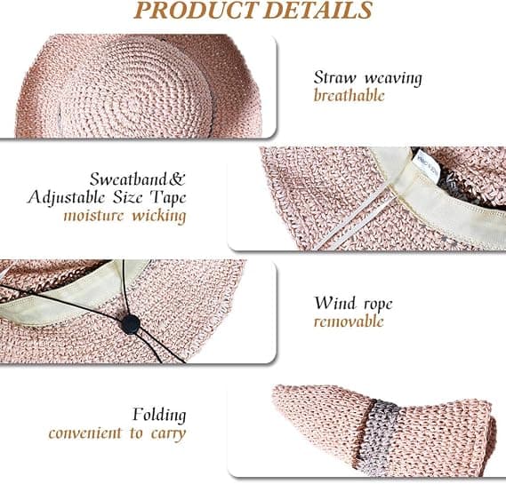 Trendy Dame Solhat Sommer Stråhat UPF 51+ Rosa Pink Pink
